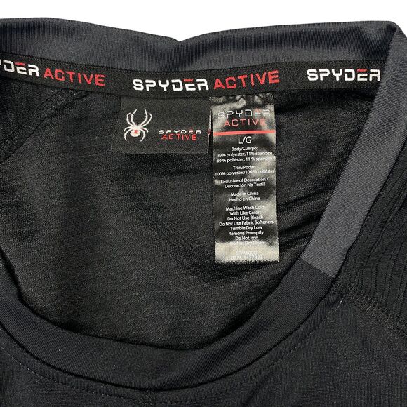 Spyder Active ProWeb Shirt Mens Large Black Stretch Raglan Sleeve Crew Neck - Picture 3 of 16